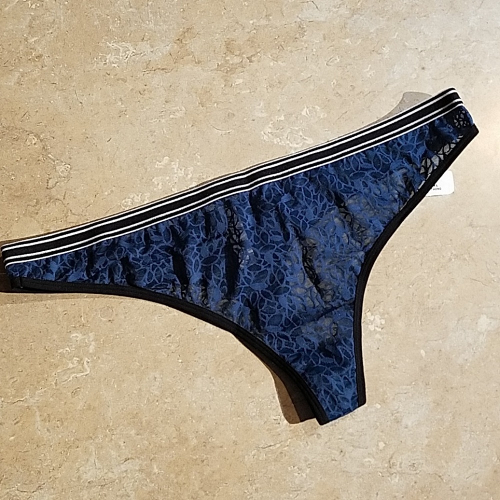 Halogen Sheer Blue Lace Thong Panty XL